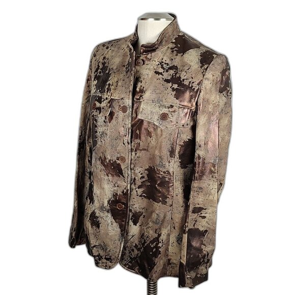 NWT! Y2K Danier Leather Jacket Abstract Metallic Bronze Nappa Light Size Large - Picture 7 of 11